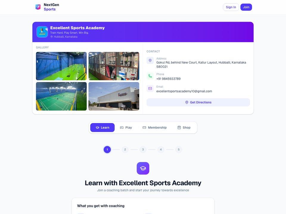 Excellent Sports Academy homepage