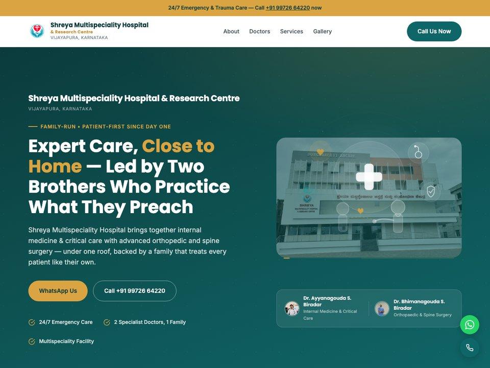 Shreya Multispeciality Hospital homepage